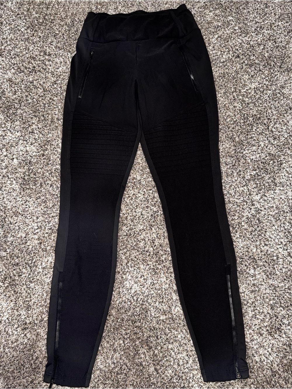 Athleta Black Moto Ribbed Leggings with Zip Details